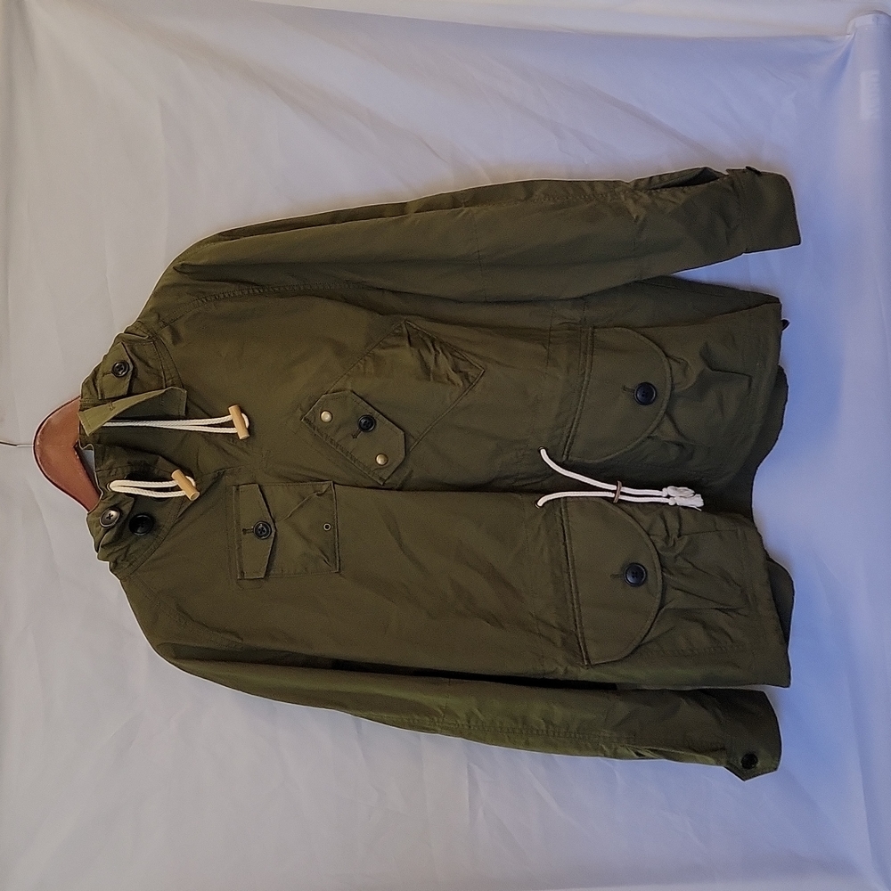 J. Peterman Olive Hooded Anorak Jacket with Utility Pockets